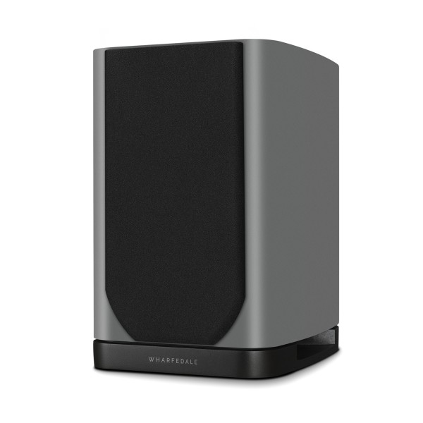 Wharfedale EVO 5.1 Bookshelf Speakers (Pair), Lunar Grey - Right side view, grille attached