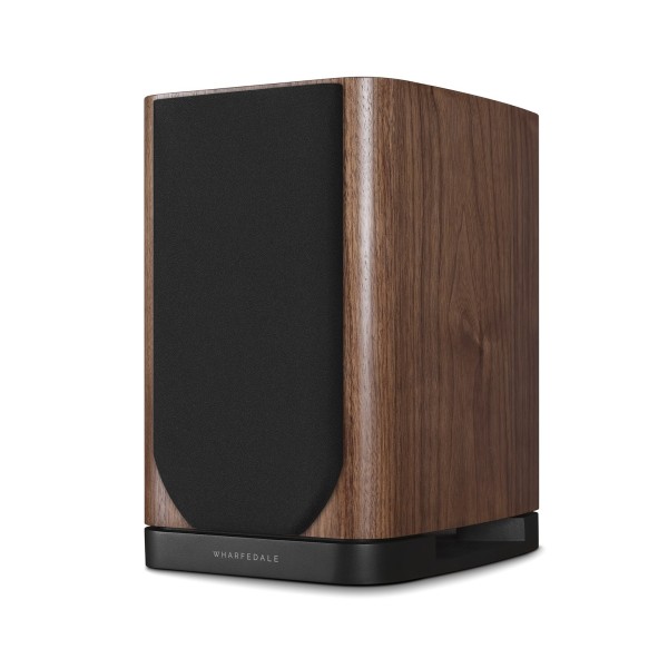 Wharfedale EVO 5.1 Bookshelf Speakers (Pair), Walnut - Right side view, grille attached