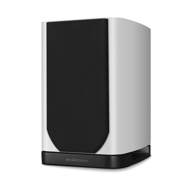 Wharfedale EVO 5.1 Bookshelf Speakers (Pair), White - Right side view, grille attached