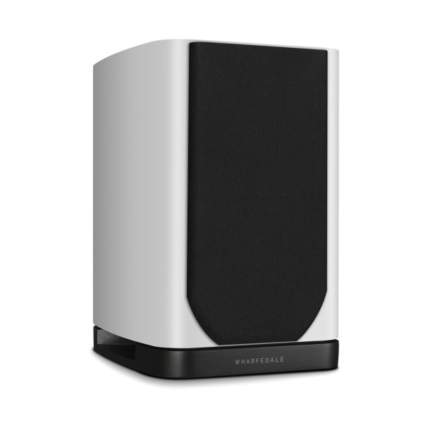 Wharfedale EVO 5.1 Bookshelf Speakers (Pair), White - Left side view, grille attached