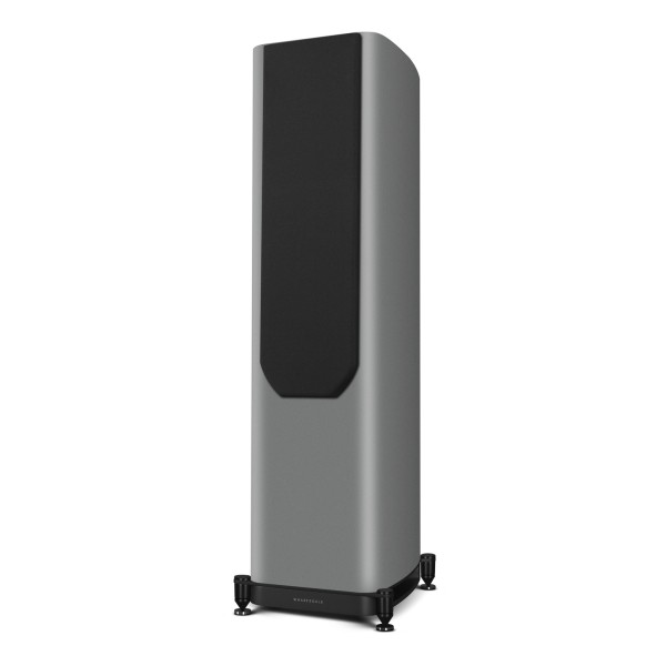 Wharfedale Evo 5.4 Floorstanding Speakers (Pair), Lunar Grey - Right side view, grille attached