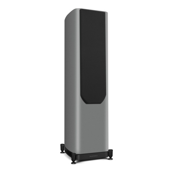 Wharfedale Evo 5.4 Floorstanding Speakers (Pair), Lunar Grey - Left side view, grille attached
