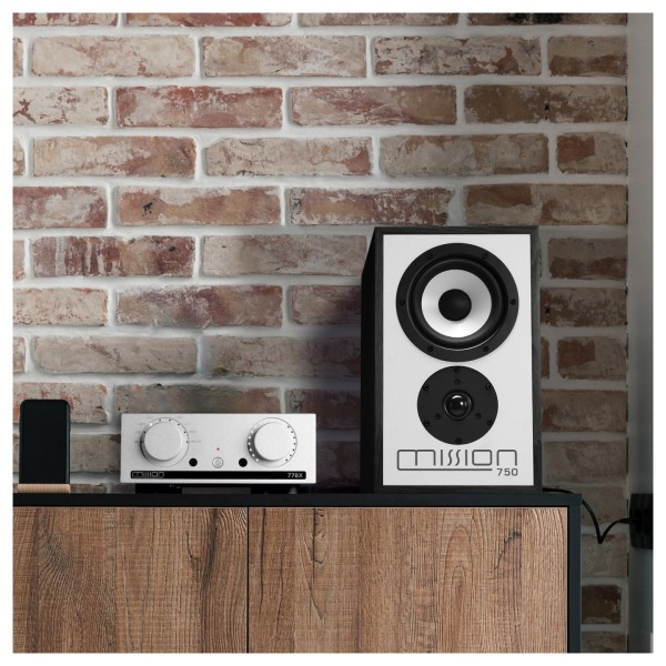 Mission 778x Integrated Amplifier with 750 Bookshelf Speakers, Silver/Black - lifestyle 2 