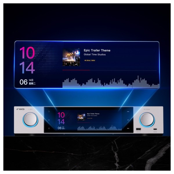 FiiO S15 Audio Streamer, Silver - Detail Image, screen up-close