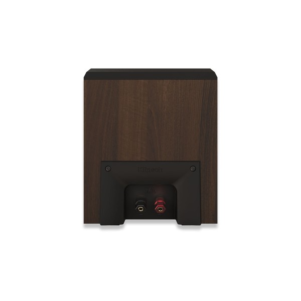 Klipsch RP-500SA MKII Dolby Atmos Surround Speaker (Pair), Walnut rear view of speaker connections
