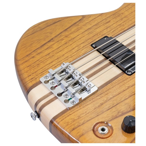 Aria SB-700 Electric Bass Guitar, Oak - bridge 