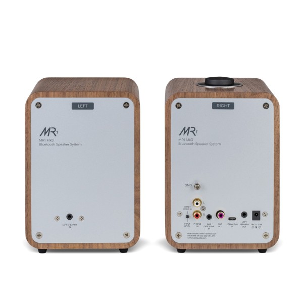 Ruark Audio MR1 MK3 Bluetooth Speaker System, Walnut - Rear image and connections