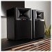 JBL 4305P Wireless Studio Monitor Speakers with Matching Stands - lifestyle grilles on