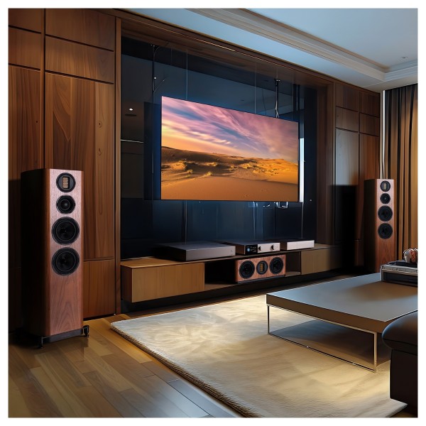 Wharfedale EVO 5 C Centre Speaker (Single), Lunar Grey - walnut lifestyle AV