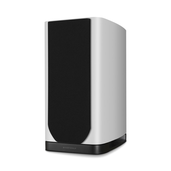 Wharfedale EVO 5.2 Standmount Speakers (Pair), White - Right hand side view, grille attached