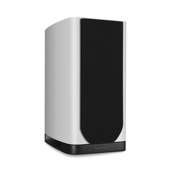 Wharfedale EVO 5.2 Standmount Speakers (Pair), White - Left hand side view, grille attached