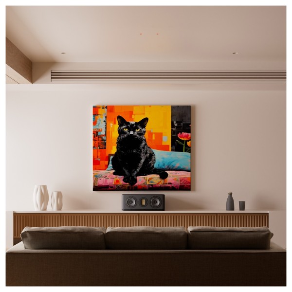 Wharfedale EVO 5 C Centre Speaker (Single), Black - centre lifestyle with cat.