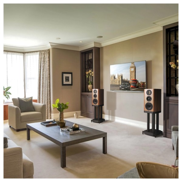 Wharfedale EVO 5.2 Standmount Speakers - Lifestyle Image, home entertainment system
