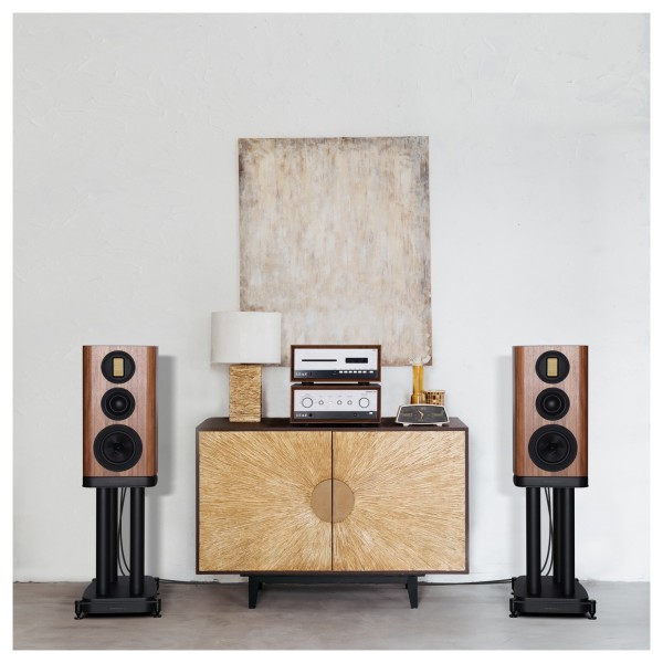 Wharfedale EVO 5.2 Standmount Speakers - Lifestyle Image, stereo system with LEAK Audio hi-fi equipment