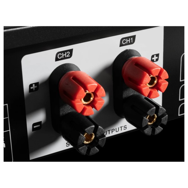 Emotiva BasX A2L+ Power Amplifier, Black - Detail image, rear panel, speaker cable terminals