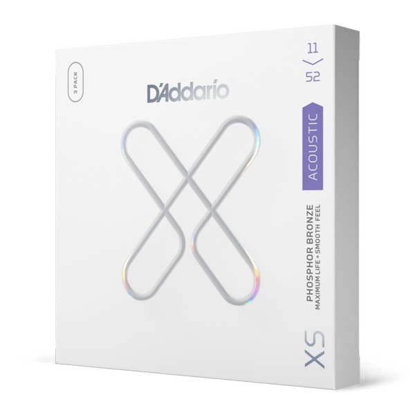 D'Addario XSAPB1152-3P XS Phosphor Bronze Coated Acoustic, Custom Light, 11-52, 3 Pack