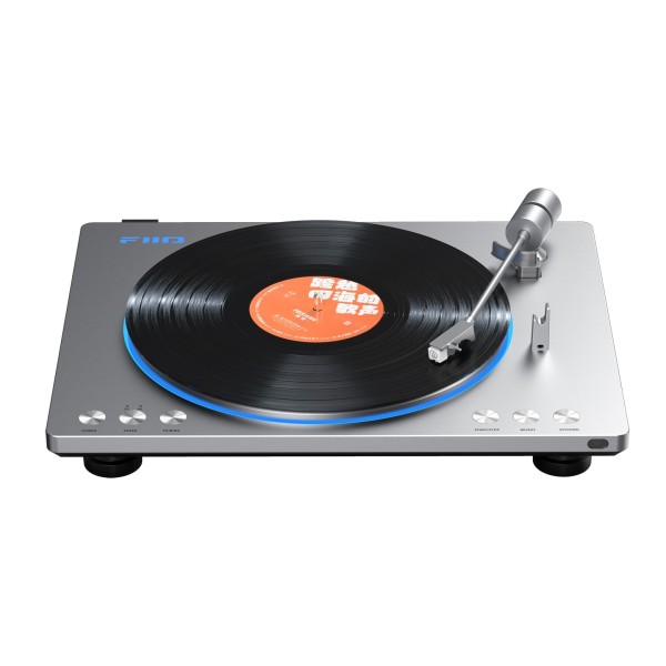 FiiO TT13 Turntable with Bluetooth, Silver - Top-down, angled view