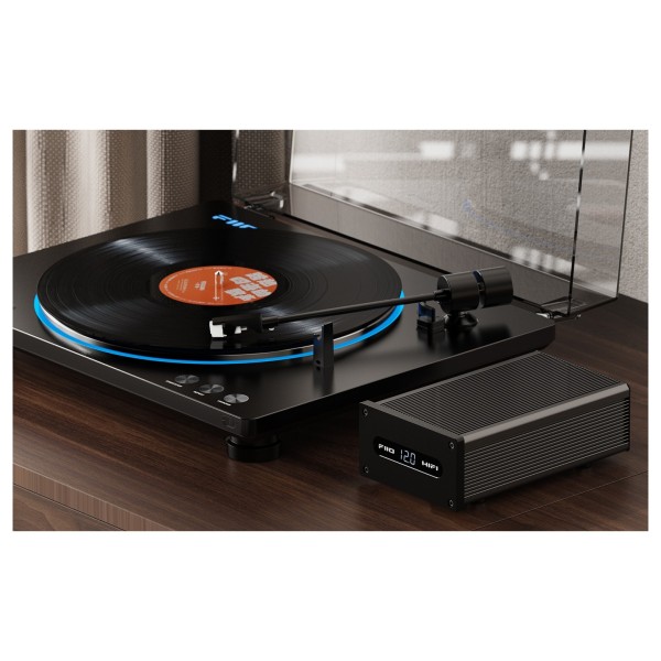 FiiO TT13 Turntable with Bluetooth, Black - Lifestyle Image, with FiiO PL50 Low Noise Regulated Linear Power Supply