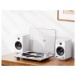 FiiO TT13 Turntable with Bluetooth, Silver - Lifestyle Image, set up with FiiO SP3 Bookshelf Speakers