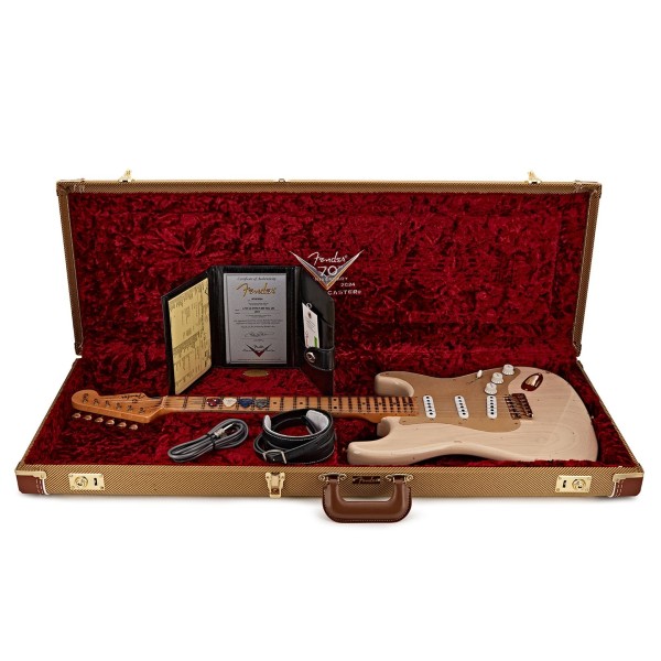 Fender Custom Shop Limited 70th Anniversary 1954 Stratocaster Relic, Vintage Blonde - case open 