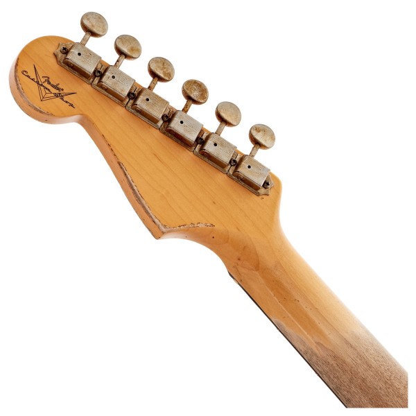 Fender Custom Shop 1963 Stratocaster Super Heavy Relic, White over 3 Tone Sunburst - headstock back 