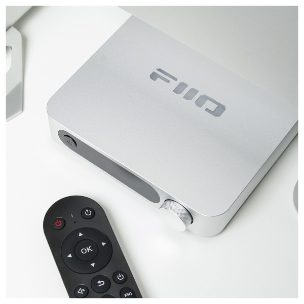 FiiO SR11 Desktop Streaming Music Receiver, Silver - Detail image, high angle