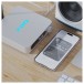 FiiO SR11 Desktop Streaming Music Receiver, Silver - Lifestyle image, wirelessly connected to phone