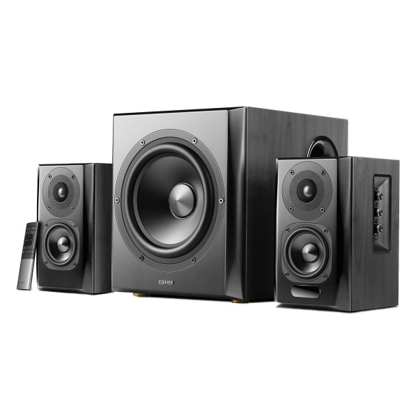 Edifier S351DB 2.1 Active Bluetooth Multimedia Speaker System, Black - Front, low angle