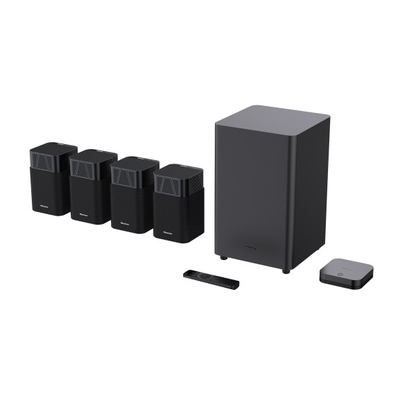Hisense HT Saturn 4.1.2 Wireless Sound System - package all laid out 
