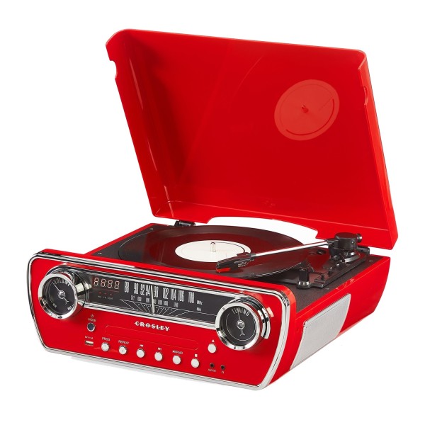 Crosley Powel 7-in-1 Bluetooth Record Player, Red - Angled