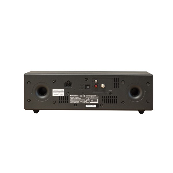 Panasonic SC-DM502E-K Compact Stereo System reverse with view of analogue and digital optical inputs