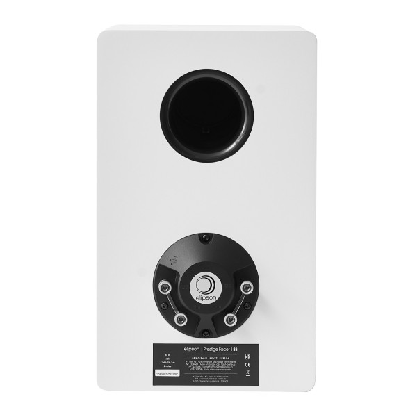 Elipson Prestige Facet II 8B Bookshelf Speakers (Pair), White Matt - Rear view and cable terminals