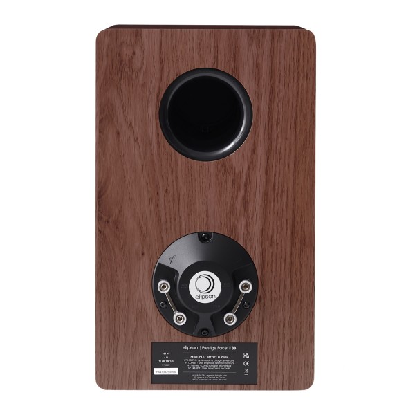 Elipson Prestige Facet II 8B Bookshelf Speakers (Pair), Black Matt / Walnut - Rear view and cable terminals