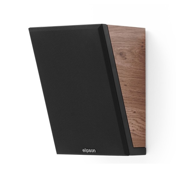 Elipson Prestige Facet II 6ATN Atmos & Surround Loudspeakers, Black Matt / Walnut - grille on