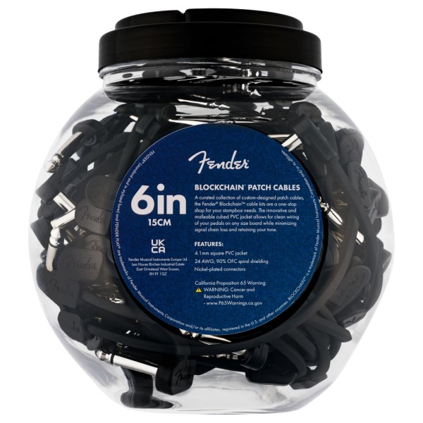 Fender Blockchain Low Profile Patch Cable for Guitar Pedals, 6"  - front
