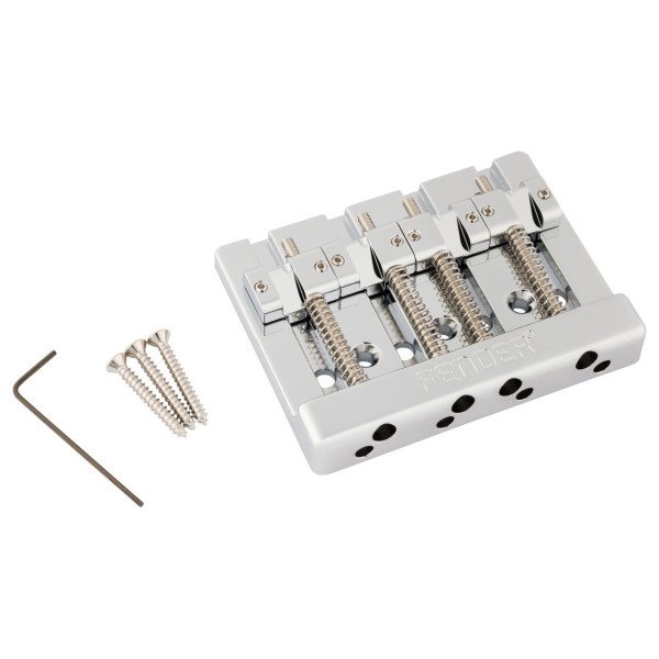 Fender HiMass String-Through 4-String Bass Bridge Assembly With Brass Saddles, Chrome  - front