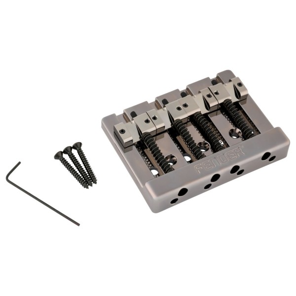 Fender HiMass String-Through 4-String Bass Bridge Assembly With Brass Saddles, Black Chrome - main 