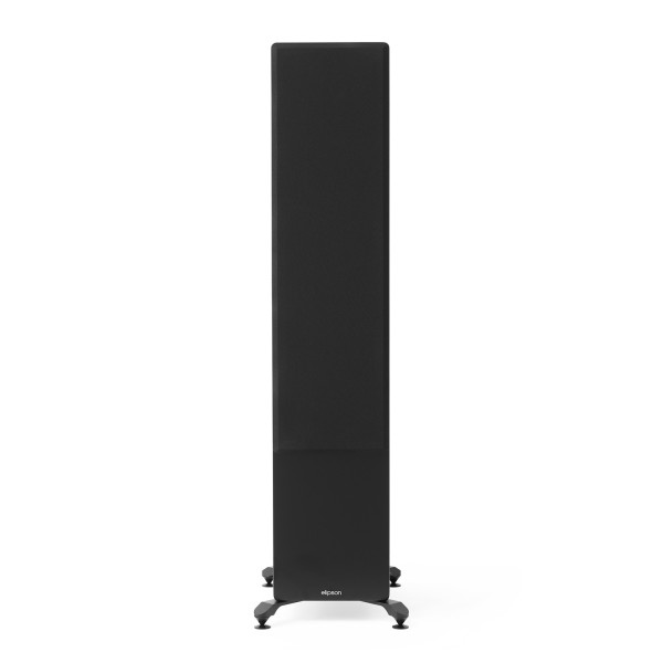 Elipson Prestige Facet II 14F Floorstanding Speaker, Black Matt / Walnut - Front view, grille attached