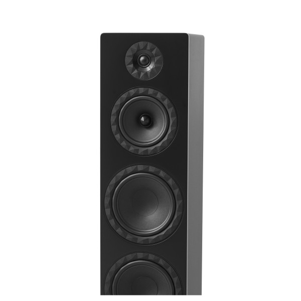 Elipson Prestige Facet II 24F Floorstanding Speakers (Pair), Black Matt - Detail image, up-close view of tweeter, mid-range driv