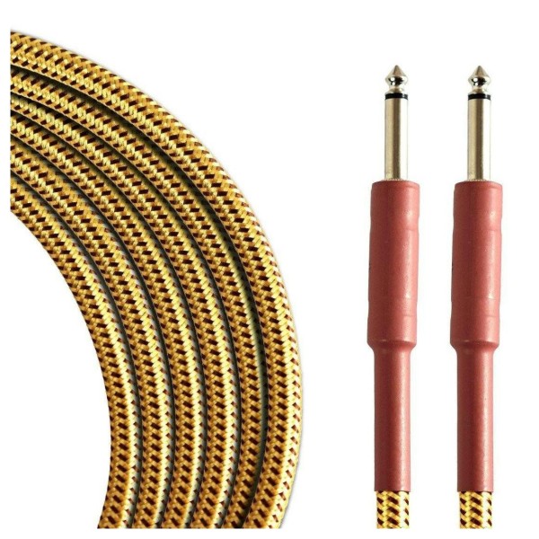 Tourtech 6m/20ft Braided Tweed Straight Guitar Cable - front