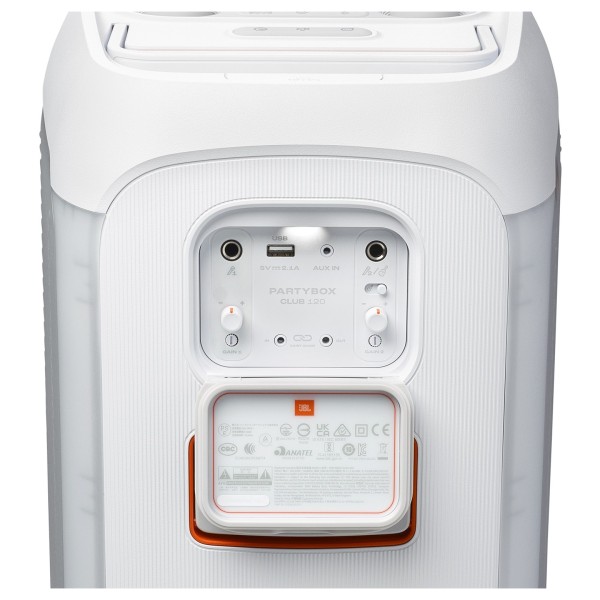 JBL PartyBox Club 120 Portable Bluetooth Speaker, White - rear panel 