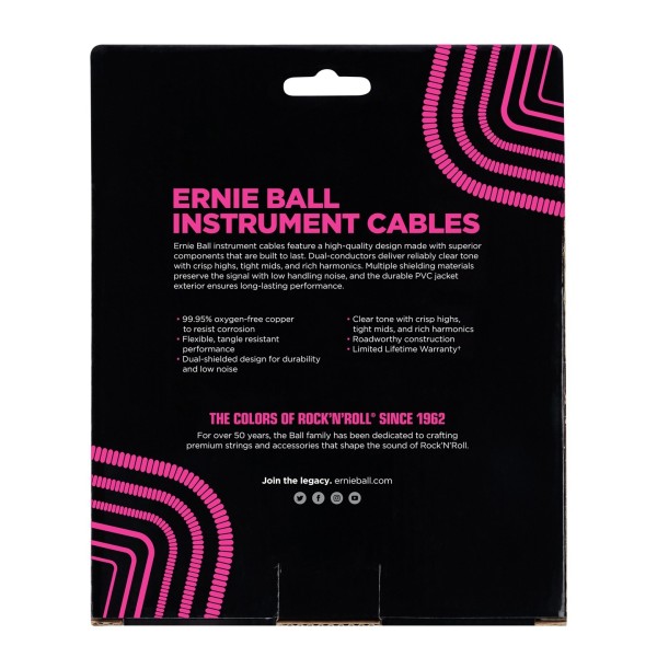 Ernie Ball 30ft Straight-Straight Coiled Instrument Cable, Black - Back