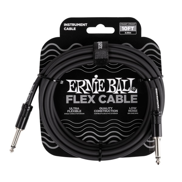 Ernie Ball P06434 Flex 10ft Straight-Straight Cable, Black