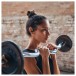 JBL Endurance Zone True Wireless Open Sound Sport Headphones, Black and Lime - Lifestyle image, weights