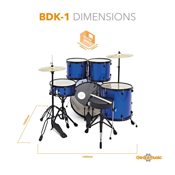 BDK-1 Full Size Starter Drum Kit + Practice Pack, Blue