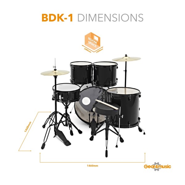 BDK-1 Full Size Starter Drum Kit + Practice Pack, Black