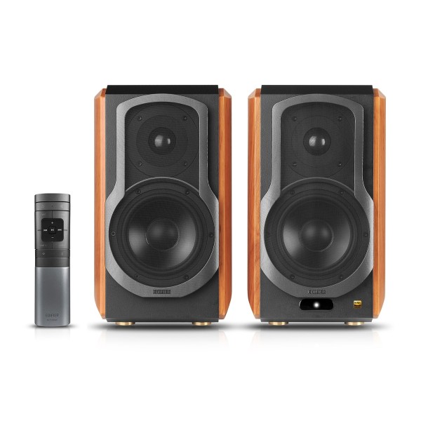 Edifier S1000W Wireless Hi-Fi Active Bookshelf Speakers (Pair), Brown - font square on