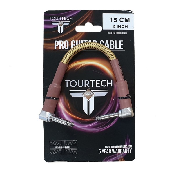 Tourtech Braided Tweed Right Angled Guitar Patch Cable, 15cm - Main