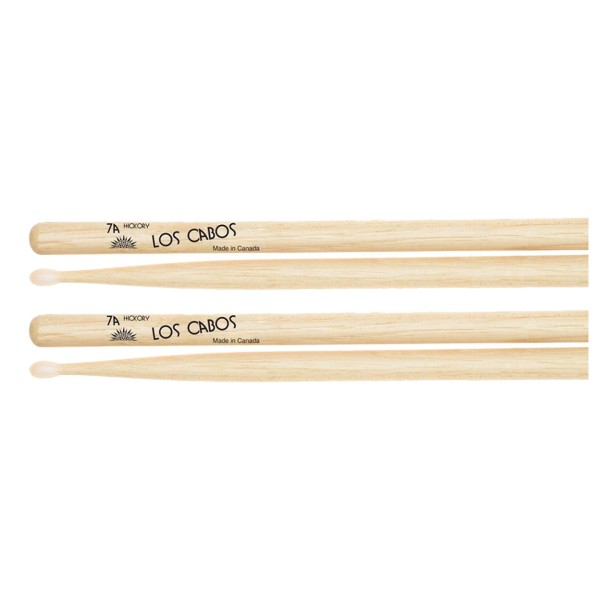 Los Cabos 7A Hickory NylonTip Drumsticks, 2 Pair Pack