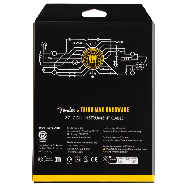 Fender 30' Coil Cable, Fender x Third Man Hardware, Yellow - case back 